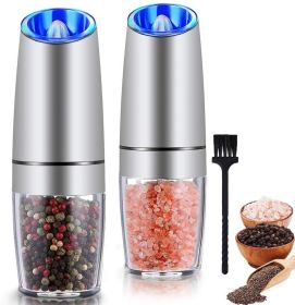 Gravity Electric Pepper and Salt Grinder Set; Adjustable Coarseness; Battery Powered with LED Light; One Hand Automatic Operation; Stainless Stee