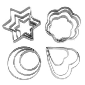 12 Pcs Stainless Steel Cookie Cutters Sugarcraft Cake Cupcake Decorating Tool Mold Round/Star/Flower/Heart Shape