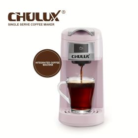 CHULUX Upgrade Single Serve Coffee Maker for K CUP, Pink Mini Single Cup Coffee Brewer, 3 in 1 Coffee Machine for K Cups Pod Capsule Ground Coffe