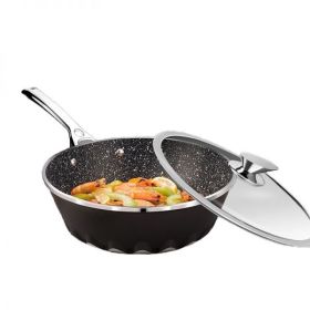 Amercook Flame Series Black Wok Maifan Stone Non-Stick Wok with Lid A28BK Healthy Non-Stick Light Oil and Less Smoke 28cm