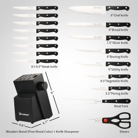 19-Piece Knife Set, German Steel, Durable and Dishwasher Safe, Knife Sets for Kitchen with Block Sets with Built-in Sharpener for Chopping, Slici