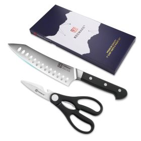 2Pcs Chef Knife Set Stainless steel Kitchen Shears Scissor Cutlery Slicing Gift (Color: Black)