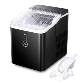 Countertop Ice Maker Machine;  Portable Compact Ice Cube Maker with Ice Scoop & Basket;  26Lbs/24H Ice Machine for Home/Kitchen/Office/Bar;  Blac (Color: Black)