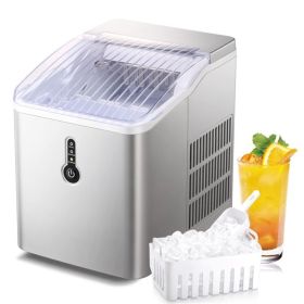 Countertop Ice Maker Machine;  Portable Compact Ice Cube Maker with Ice Scoop & Basket;  26Lbs/24H Ice Machine for Home/Kitchen/Office/Bar;  Blac (Color: Silver)