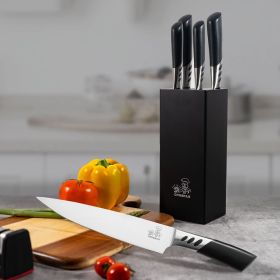 CHUSHIJI Knife Sets for Kitchen with Block and Sharpener 7-Pieces Premium Stainless Steel Kitchen Knife Sets with Block - Hard Wood Brown Knife B (Color: Black)