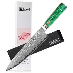 Qulajoy 8 Inch Japanese Chef Knife,67 Layers Damascus VG-10 Steel Core,Professional Hammered Kitchen Knife (size: Chef Knife Green)