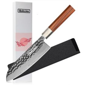 Qulajoy Nakiri Knife 7 Inch - Hammered Japanese Vegetable Knife 9cr18mov Mirror Polishing Hand Forged Blade Kitchen Knife - Olivewood Handle With (size: Santoku)