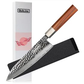 Qulajoy Nakiri Knife 7 Inch - Hammered Japanese Vegetable Knife 9cr18mov Mirror Polishing Hand Forged Blade Kitchen Knife - Olivewood Handle With (size: Chef)