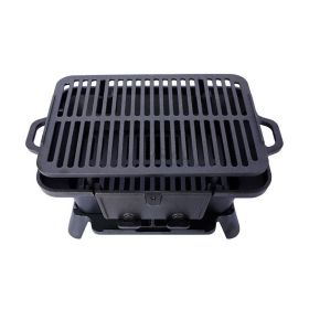 Portable Cast Iron BBQ Grill with Grate for Outdoor (Color: Black, Type: Style A)